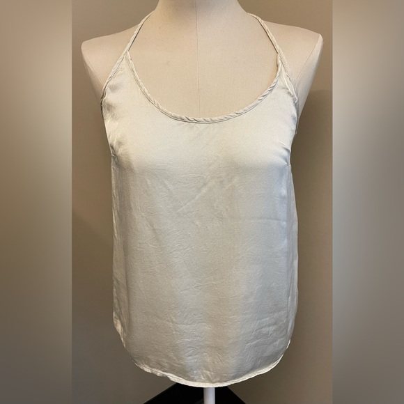 Mango Silky racer back viscose Tank top camisole Blouse Cream womens size medium - Picture 1 of 5